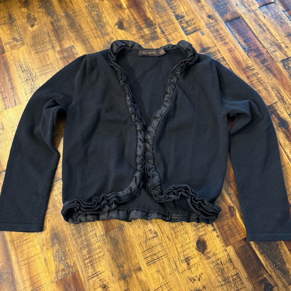 The Limited Black Ruffled Cardigan Womens sz XS
